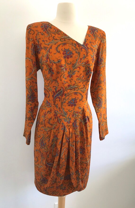Beautiful Vintage 1990s Paisley Dress with Asymme… - image 3