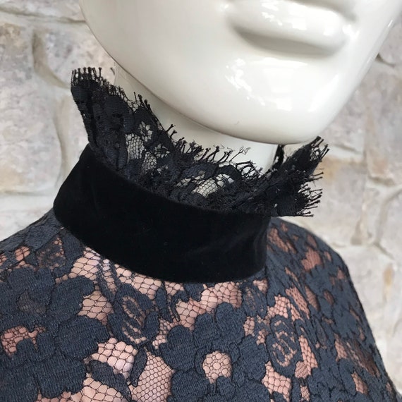 Elegant Vintage 1970s 1980s Black Lace High Neck … - image 2