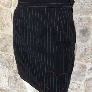 Vintage 1980s 1990s Moschino Cheap and Chic Pinstripe Skirt with Red Heart Stitching image 6