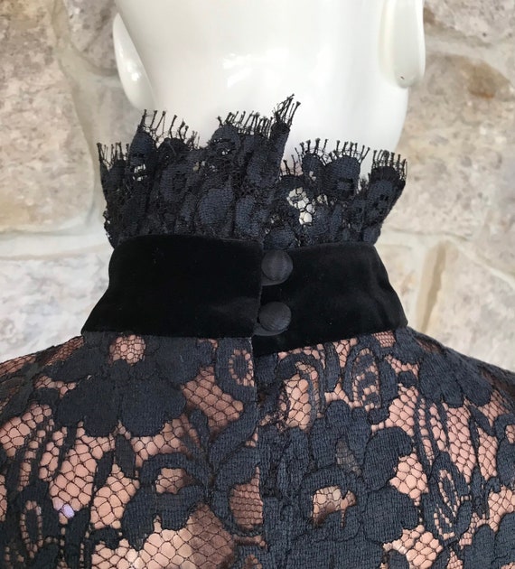 Elegant Vintage 1970s 1980s Black Lace High Neck … - image 8