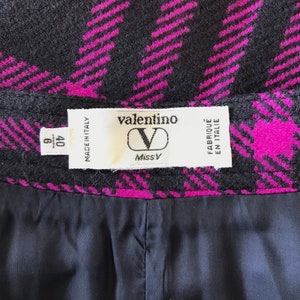 Beautiful Vintage 1980s 1990s Valentino Miss V Black and Fuchsia Plaid Pencil Skirt image 10