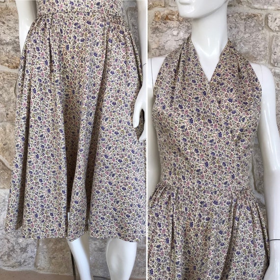 Pretty Vintage 1950s Floral Halterneck Backless D… - image 3