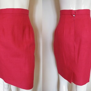 Vintage 1980s Scaasi Dress Fuchsia Linen Pencil Skirt Set Suit with Gold Buttons NWT image 4