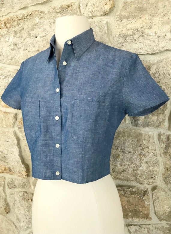 Vintage 1970s Cacharel Short Sleeve Crop Blouse w… - image 3