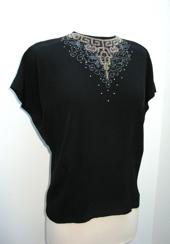 Fantastic Vintage 1950s Black Beaded Button Back … - image 3