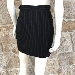Vintage 1980s 1990s Moschino Cheap and Chic Pinstripe Skirt with Red Heart Stitching image 7