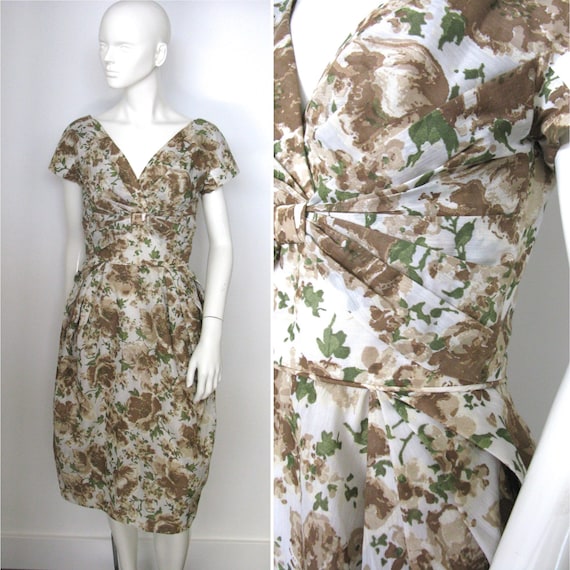 Vintage 1950s 1960s Peggy Hunt Floral Wiggle Dress