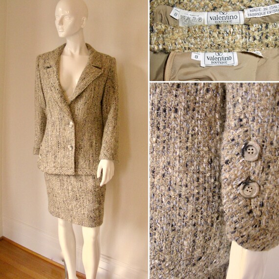 Vintage 1980s Valentino Boutique Tweed Skirt Suit