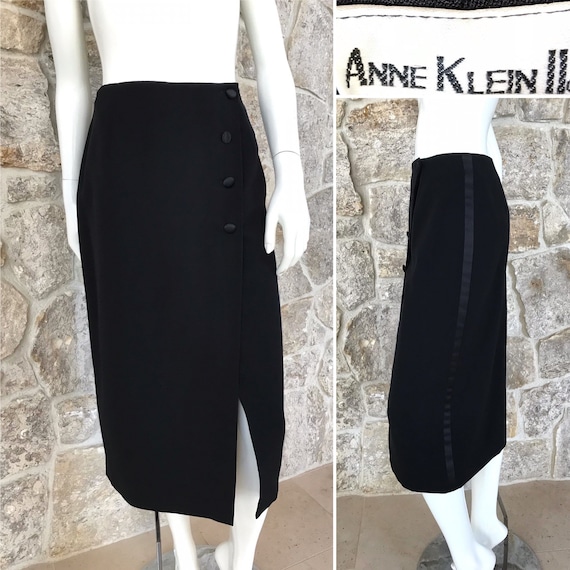 Vintage 1990s Anne Klein II Black Tuxedo Stripe W… - image 1