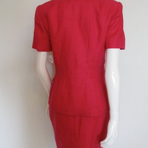 Vintage 1980s Scaasi Dress Fuchsia Linen Pencil Skirt Set Suit with Gold Buttons NWT image 3