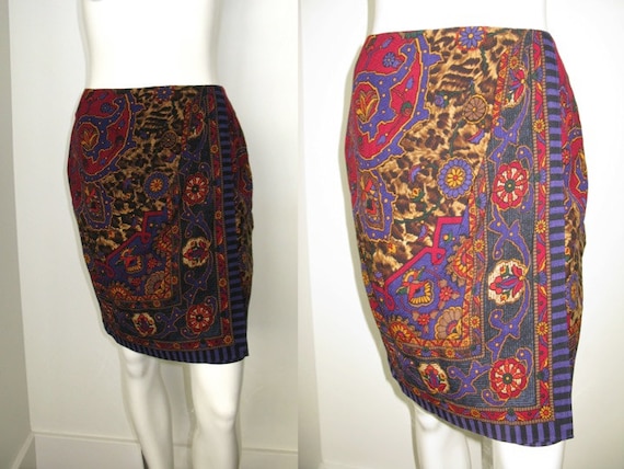 Vintage 1980s Emanuel Ungaro Wool Print Faux Wrap… - image 1