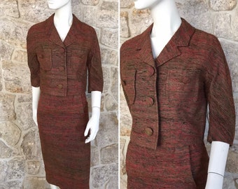 1950s 1960s Royal Lynne Nubby Textured Silk Skirt Suit