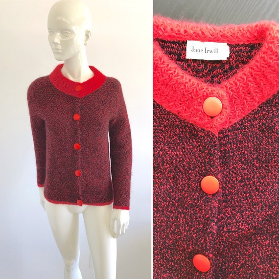 Vintage 1950s 1960s Jane Irwill Red and Black Moh… - image 1