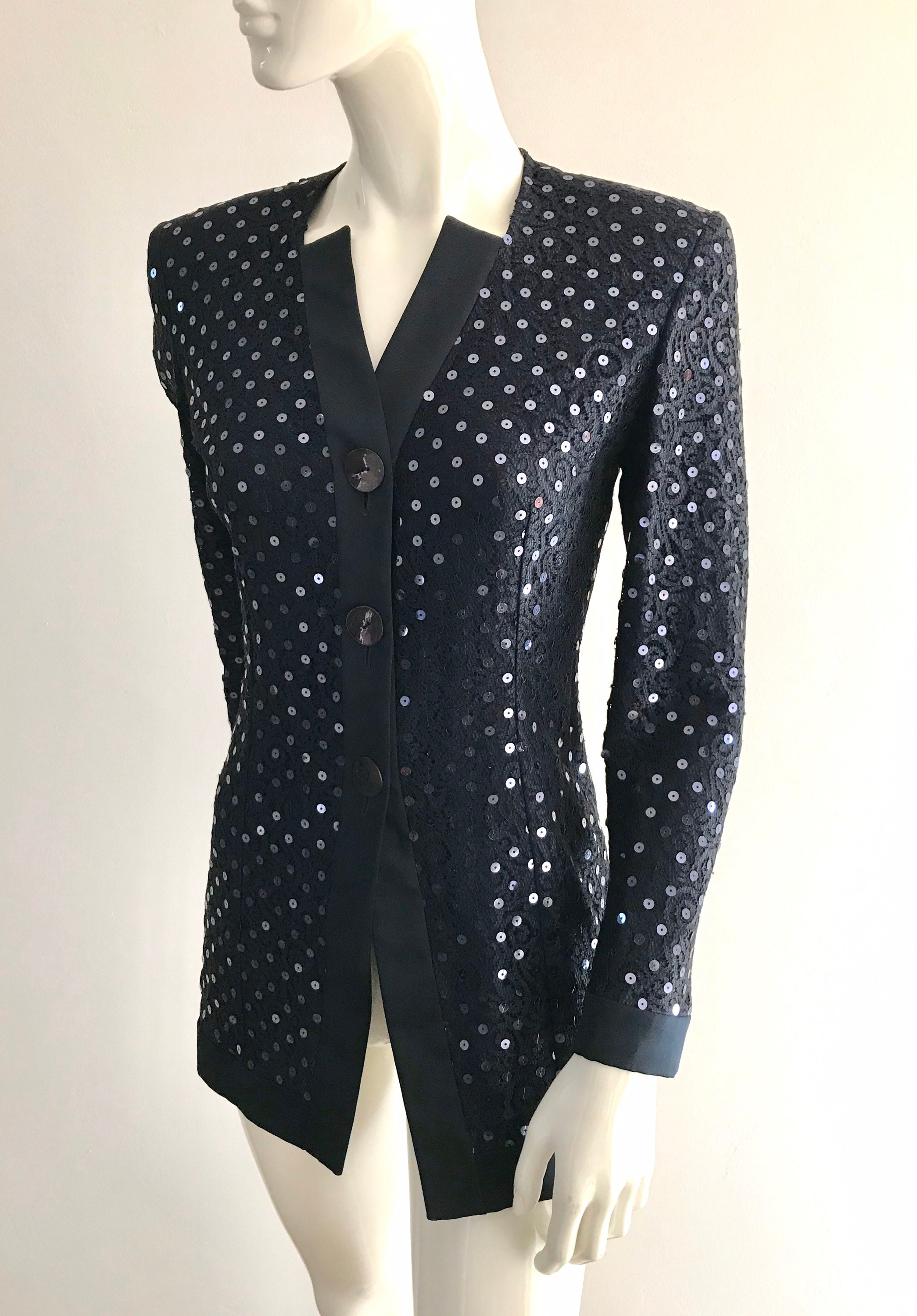 ジャケット GIORGIO ARMANI Jersey blazer with all-over sequins Gorgeous Vintage 1990s Giorgio Armani Le Collezioni Lace and