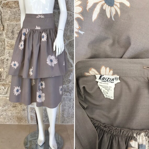 Vintage 1970s 1980s Krizia Floral Cotton Skirt