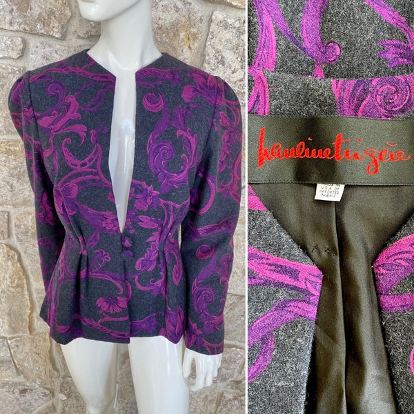 Pauline Trigere Vintage 1980s Baroque Floral Print Wool Blazer