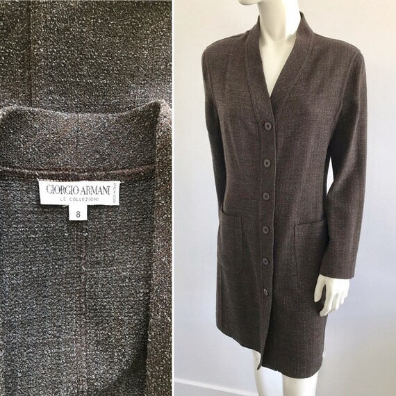 Armani Collezioni, Early 1990s Giorgio Armani Le Collezioni Brown Tweed Long Jacket