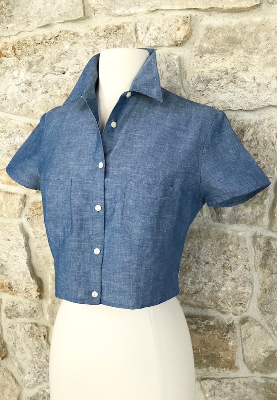 Vintage 1970s Cacharel Short Sleeve Crop Blouse w… - image 5