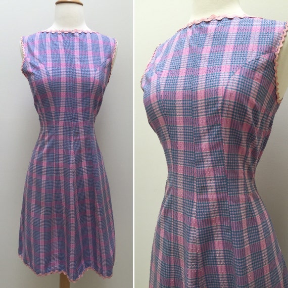 Vintage 1950s Pink and Blue Textured Plaid Summer