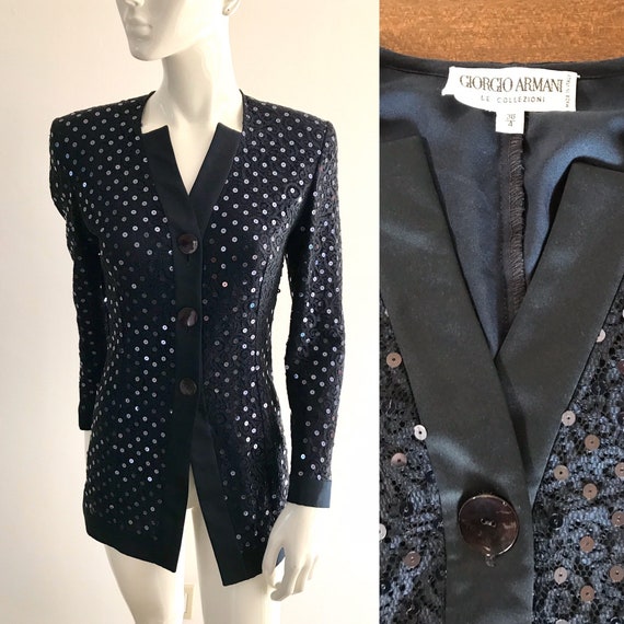 ジャケット GIORGIO ARMANI Jersey blazer with all-over sequins Gorgeous Vintage 1990s Giorgio Armani Le Collezioni Lace and