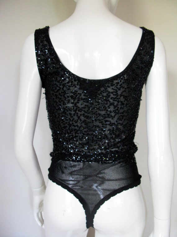 Vintage 1990s Donna Karan Black Sequin Stretchy M… - image 4