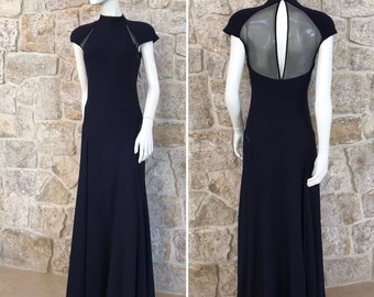 Incredible Vintage 1990s Jackie Rogers Evening Gown with Sheer Mesh Cutouts