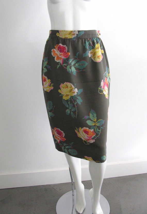 Vintage 1980s Ungaro Parallele Rose Print Pencil … - image 8