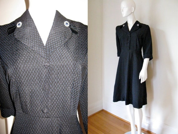 Vintage 1950s Sophisticated Lucy Black and Blue E… - image 1