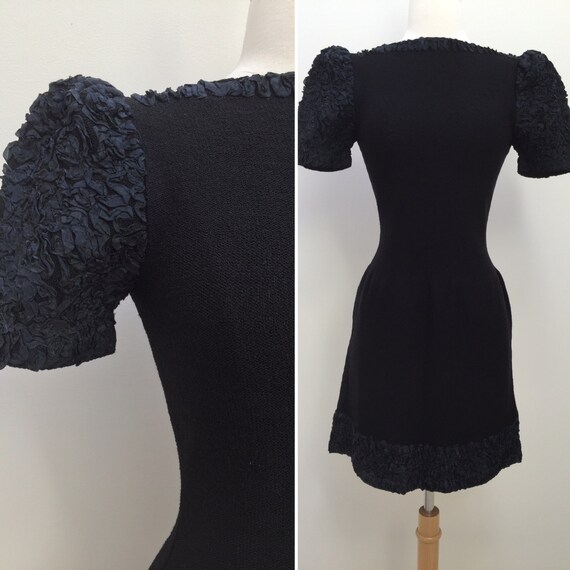 Vintage 1960s 1970s Adolfo Black Knit Dress with R