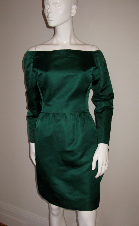 Vintage Scaasi Boutique Emerald Green Long Sleeve… - image 2