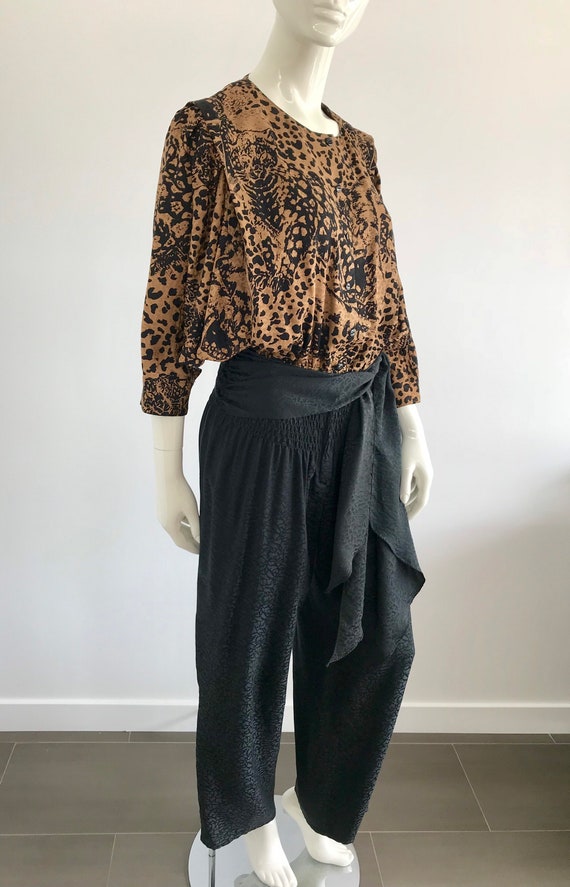 Vintage 1980s Nora Noh Silk Jumpsuit with Wild Ca… - image 4