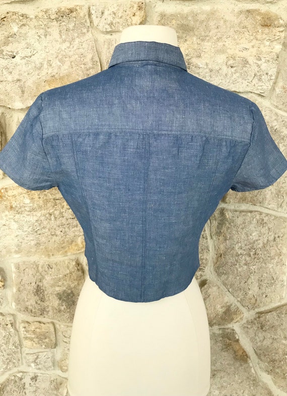 Vintage 1970s Cacharel Short Sleeve Crop Blouse w… - image 9
