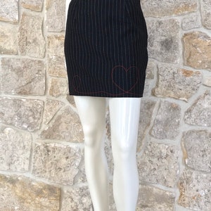 Vintage 1980s 1990s Moschino Cheap and Chic Pinstripe Skirt with Red Heart Stitching image 5