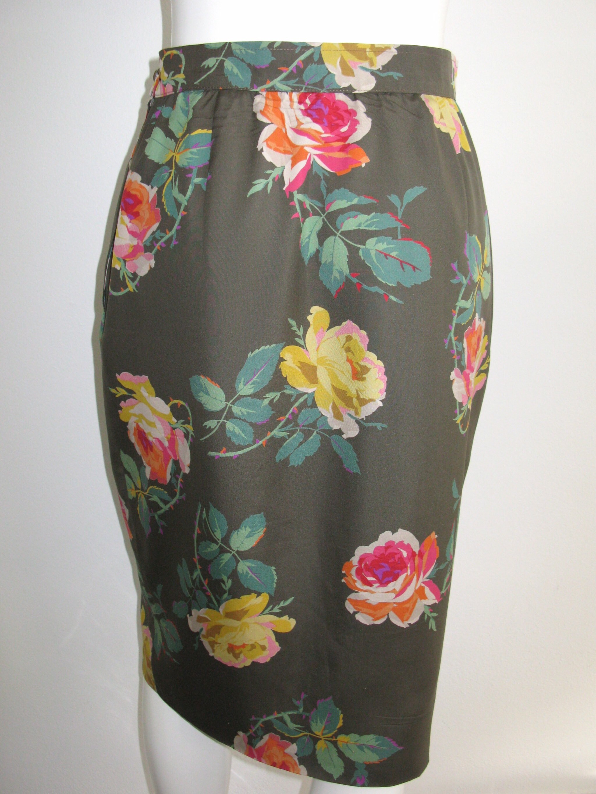 Vintage 1980s Ungaro Parallele Rose Print Pencil Skirt - Etsy