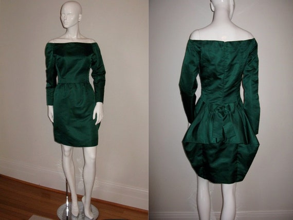 Vintage Scaasi Boutique Emerald Green Long Sleeve… - image 1