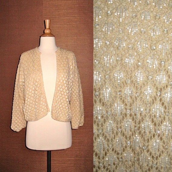 Vintage 1960s Marshall Field Winter White Beaded … - image 1