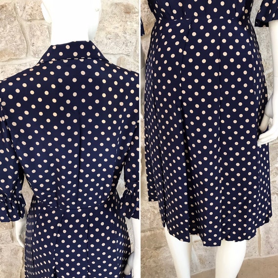 Vintage 1960s Blue Polka Dot Silk Shirt Dress wit… - image 7