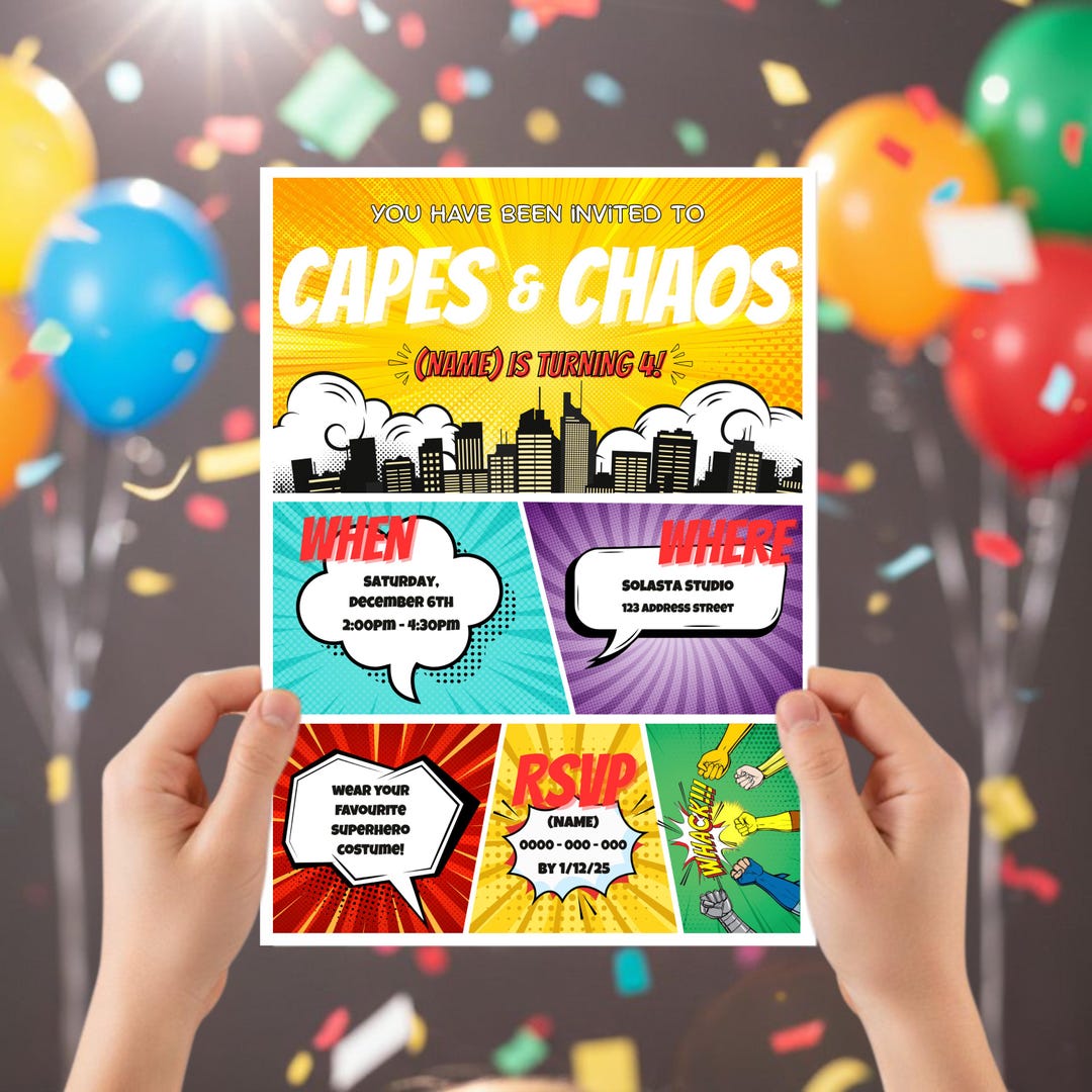 Superhero Birthday Invitation | Comic Party Invite | Kids Editable ...