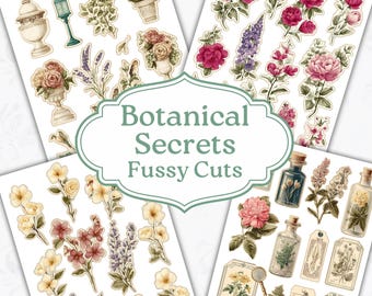 Botanical Secrets Fussy Cuts, Rosewood Manor Prints, Digital Download, Printable
