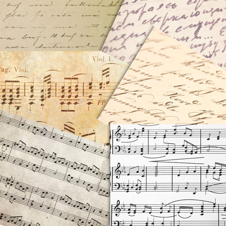 Vintage Script Music Sheet Paper, Junk Journal Pages (digital Download ...