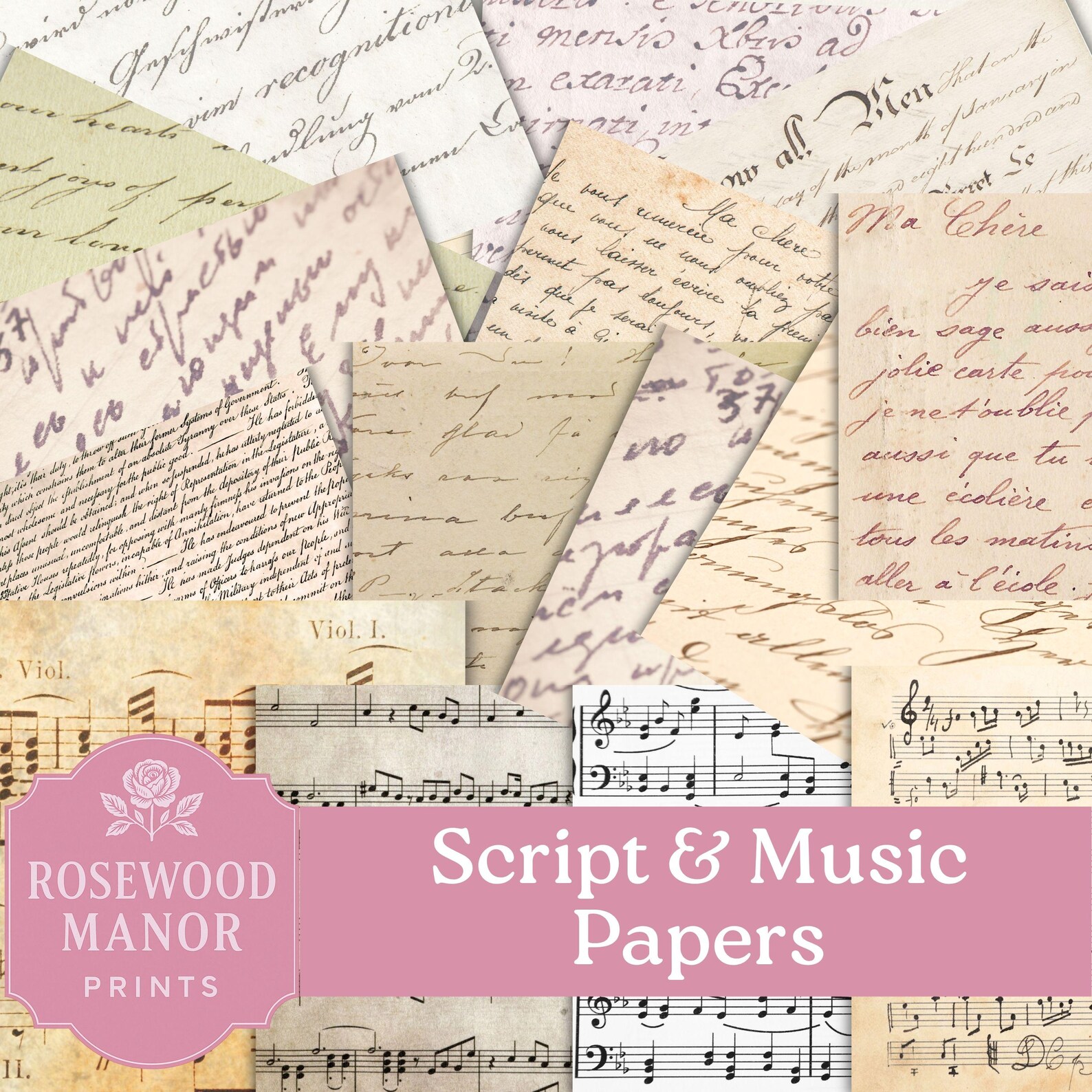 Vintage Script Music Sheet Paper, Junk Journal Pages (digital Download ...