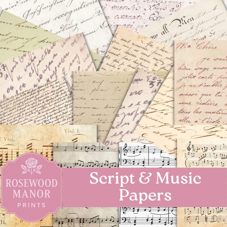 Vintage Script Music Sheet Paper, Junk Journal Pages (digital Download ...