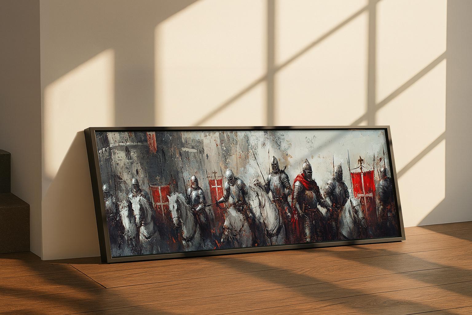 Long Narrow Medieval Knight Wall Art : Dark Battle Framed Canvas - Etsy
