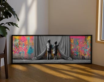 Long Narrow Banksy Wall Art : Horizontal Colorful Framed Decor - Etsy