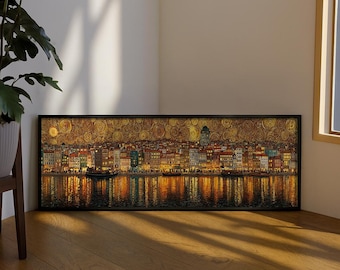 Cuadro decorativo de paisaje urbano: Obra de arte mural larga y estrecha de Gustav Klimt