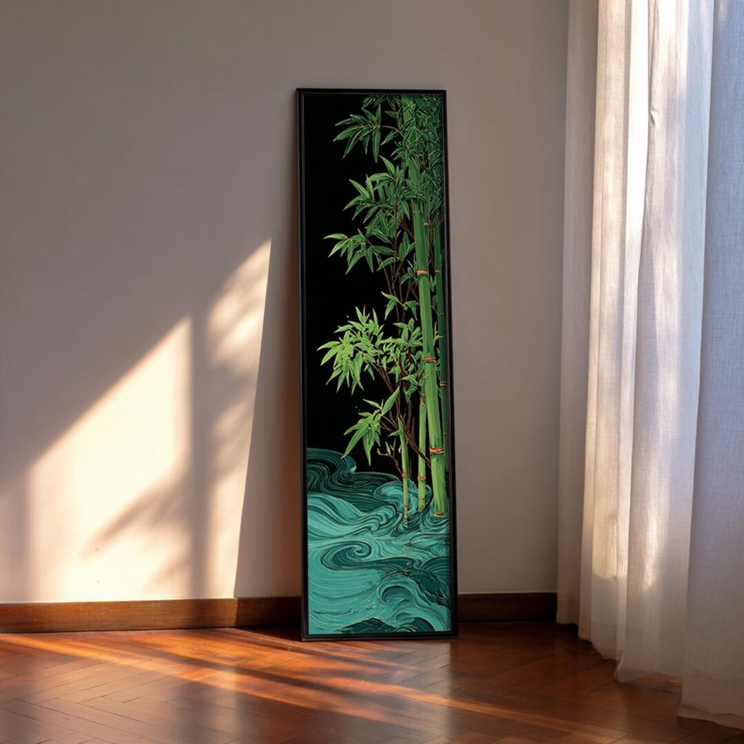 Bamboo Tall Narrow Wall Art : Japanese Zen River Canvas, Minimal Asian ...