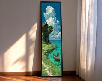 Art mural grand paysage côtier : décoration verticale nature océan