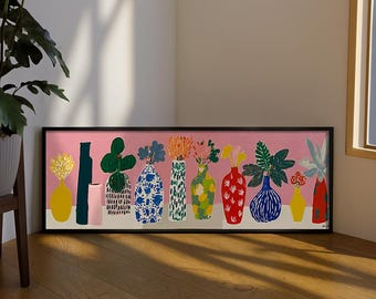 Matisse Botanical Long Narrow Canvas Art : Tropical Floral Vases Modern Decor