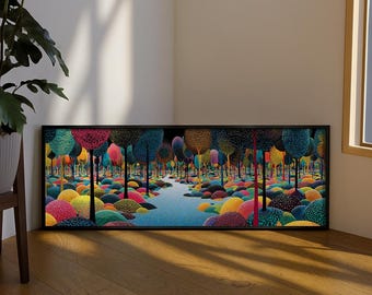 Horizontal Kusama Long Narrow Forest Canvas : Landscape Art Print, Modern Japandi Wall Decor