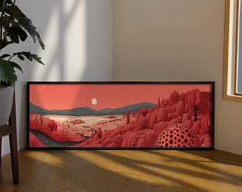 Kusama Mountain Long Narrow Japandi Decor : Abstract Landscape Wall Art